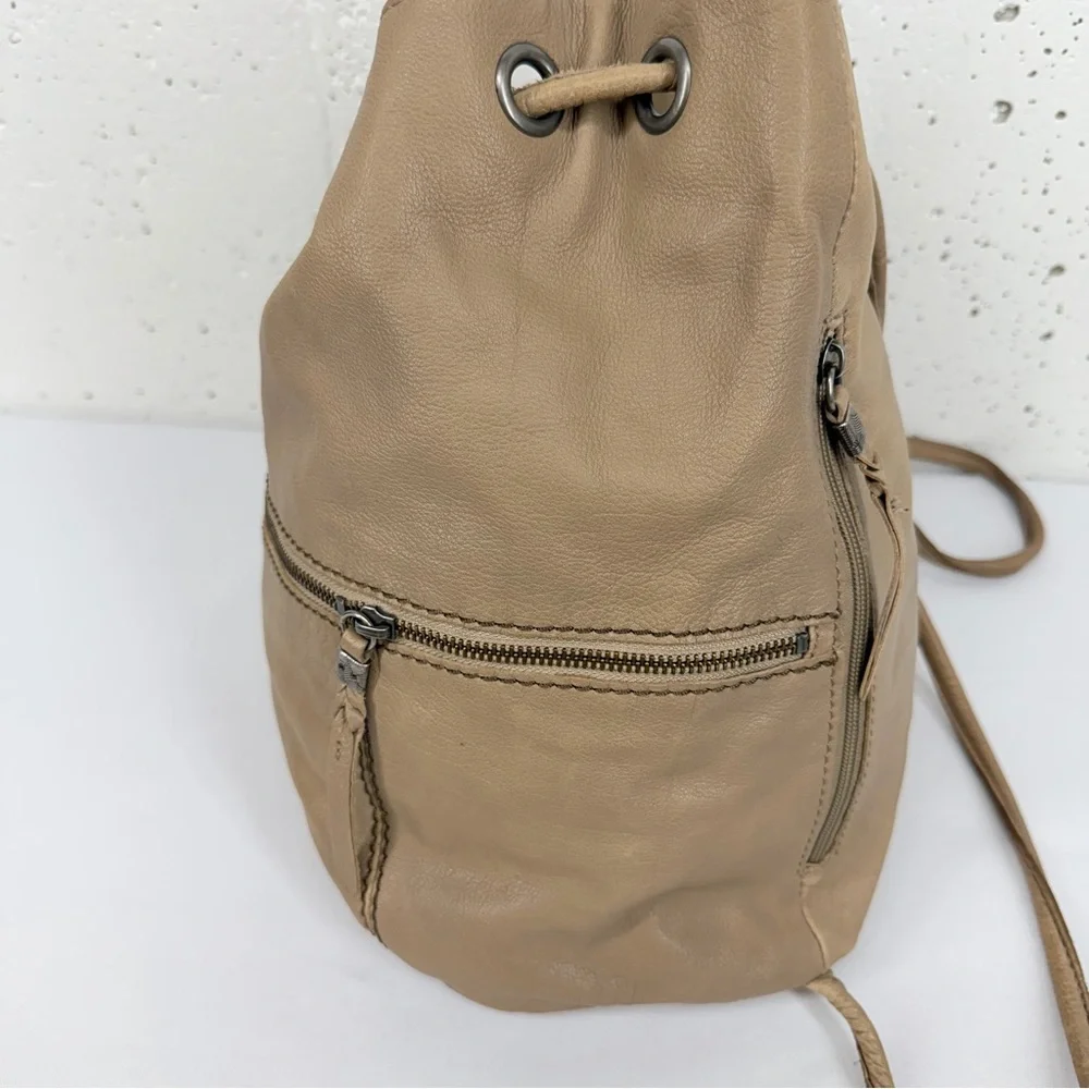 The SAK Taupe Leather Drawstring Backpack